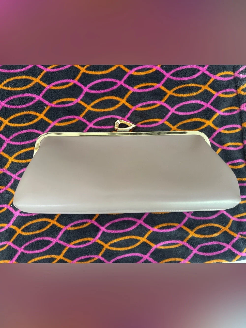 Claire Vegan Leather Turnlock Clutch in Mauve Pink and Gold